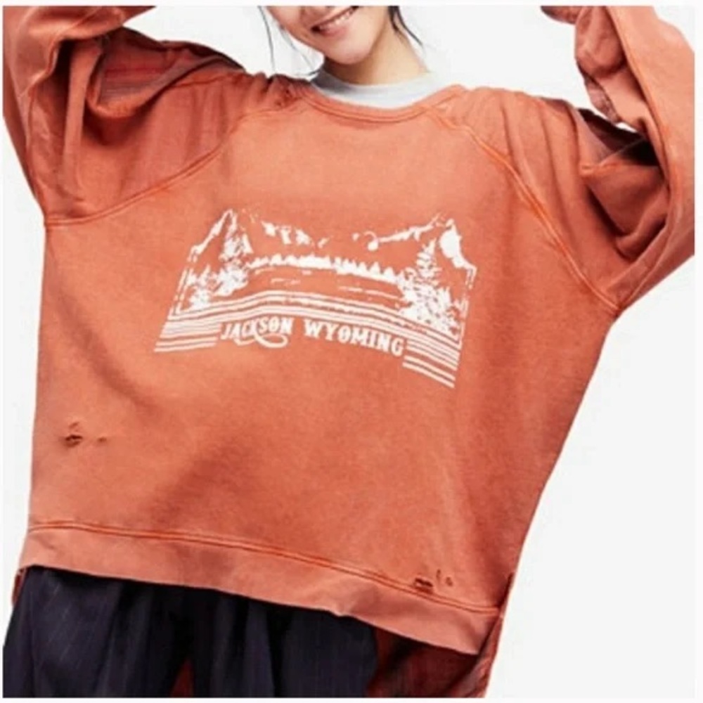 Free People Burnt Orange Jackson Wyoming Sweatshirt Size Medium